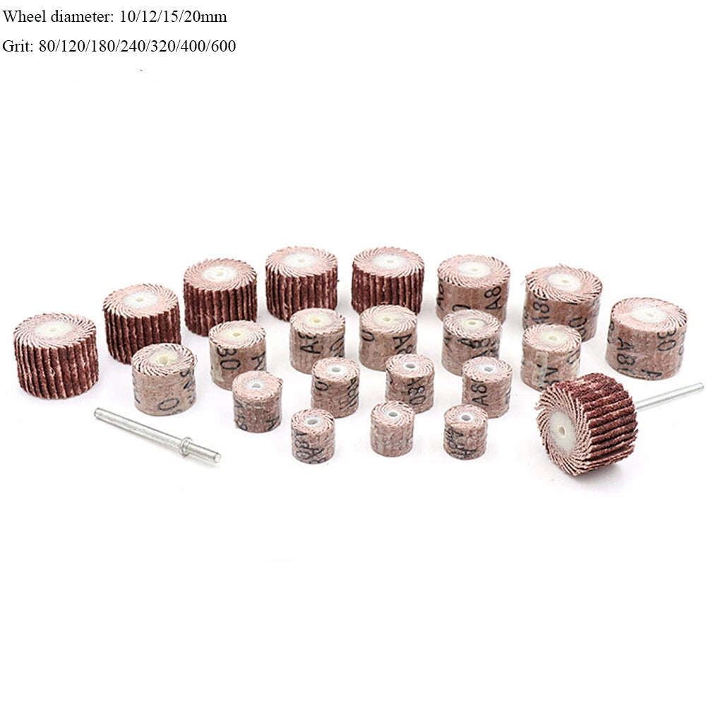 10-20mm Flap Wheel Sanding Discs 80-600 Grit with 3mm Mandrel – Dremel Rotary Tool Polish
