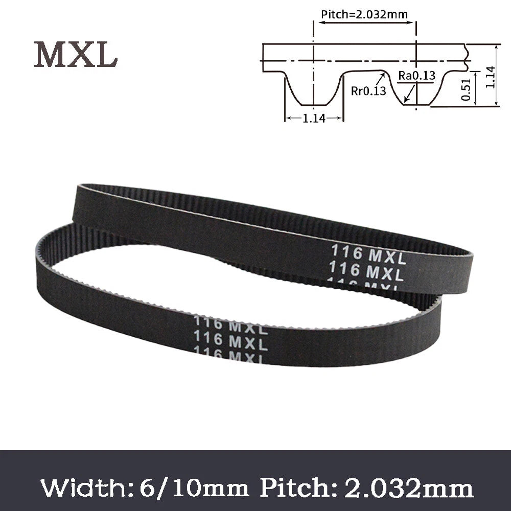 MXL Closed Loop Timing Belt – 6mm & 10mm Wide, Black Rubber, Multiple Sizes