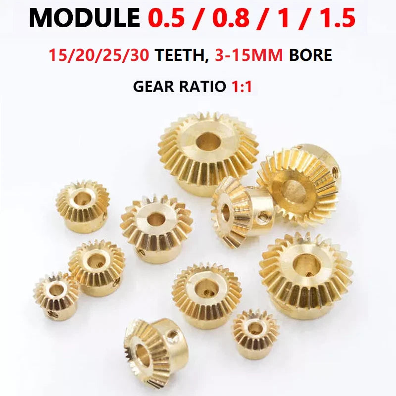 0.5M/0.8/1M/1.5M Brass Umbrella Tooth Bevel Gear Helical Motor Gear 15/20/25/30T