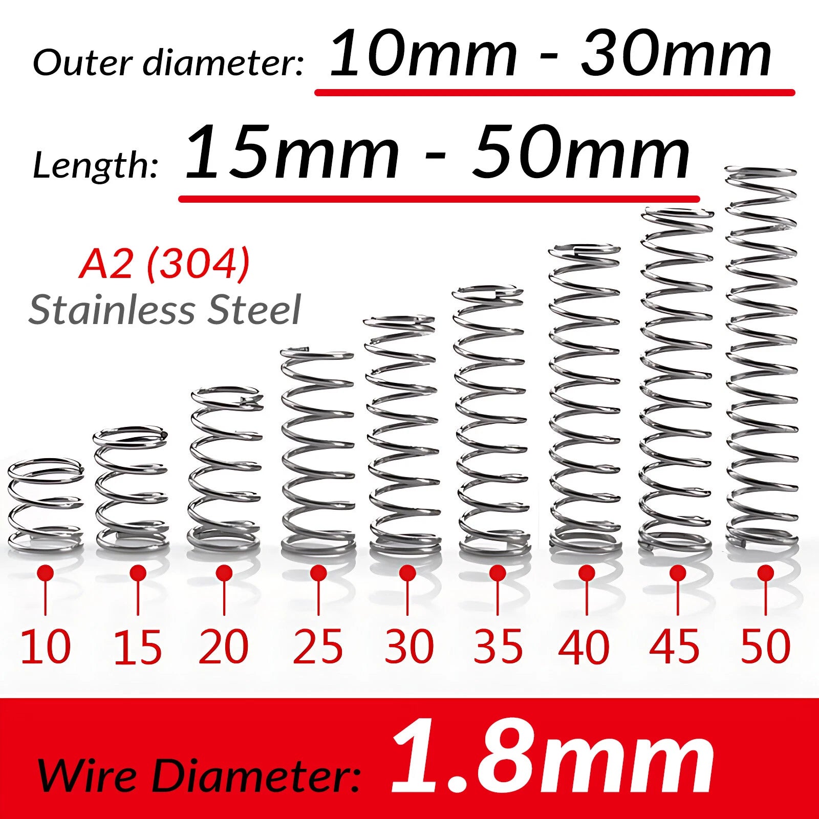Wire Dia 1.8mm Compression Springs A2 Stainless Steel Small Pressure Spring