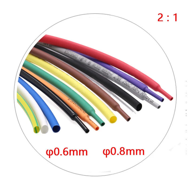 Heat Shrink Tubing 2:1 Ratio – φ0.6mm & φ0.8mm, 7 Colors, Cut-to-Length