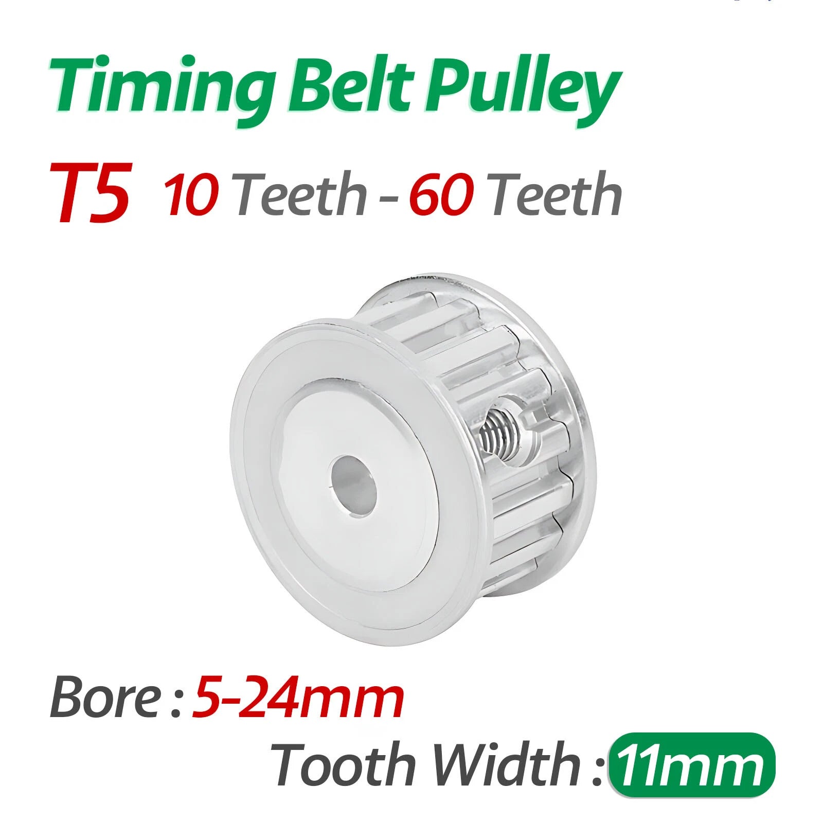 T5 10-60 Teeth 11mm Width Timing Belt Pulley AF-Type Toothed Idler Pulley