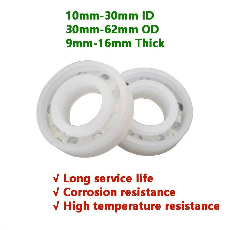 6200-6206 Glass Ball Bearing Plastic PP Bearings 10mm to 30mm ID 30mm to 62mm OD