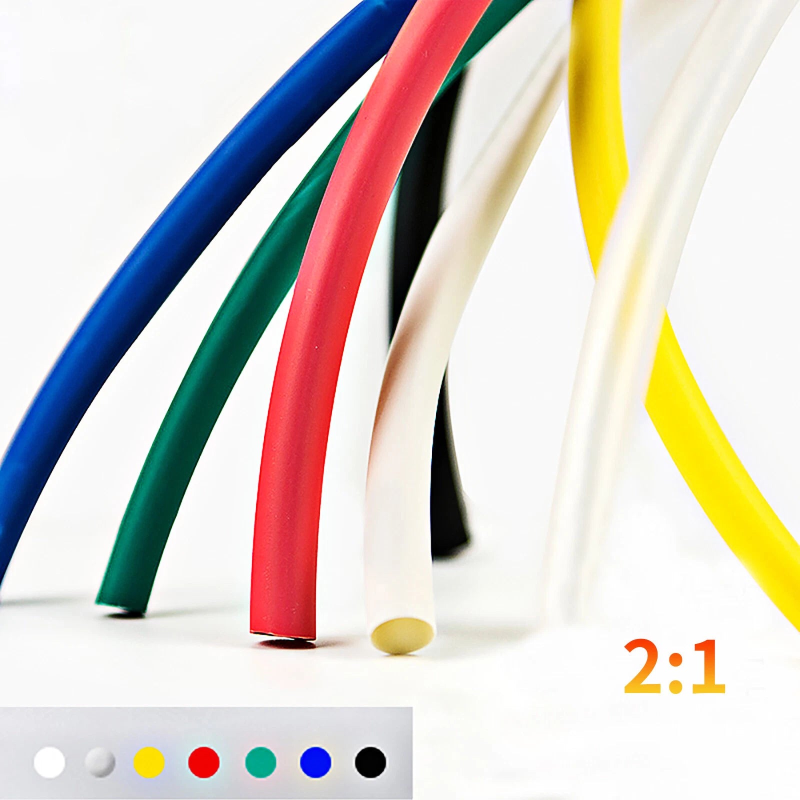 Heat Shrink Tubing 2:1 Ratio – φ0.6mm to φ50mm, 7 Colors, 1M Length
