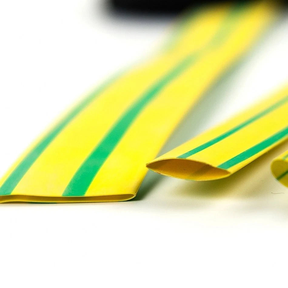 Yellow & Green Heat Shrink Tubing 2:1 — Φ3mm to Φ50mm, Fire Resistant, Soft PVC Sleeving