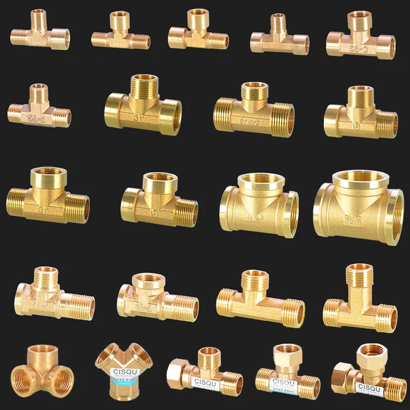 Brass Tee Pipe Fittings – NPT Thread, 1/8" to 2", M/F Configurations