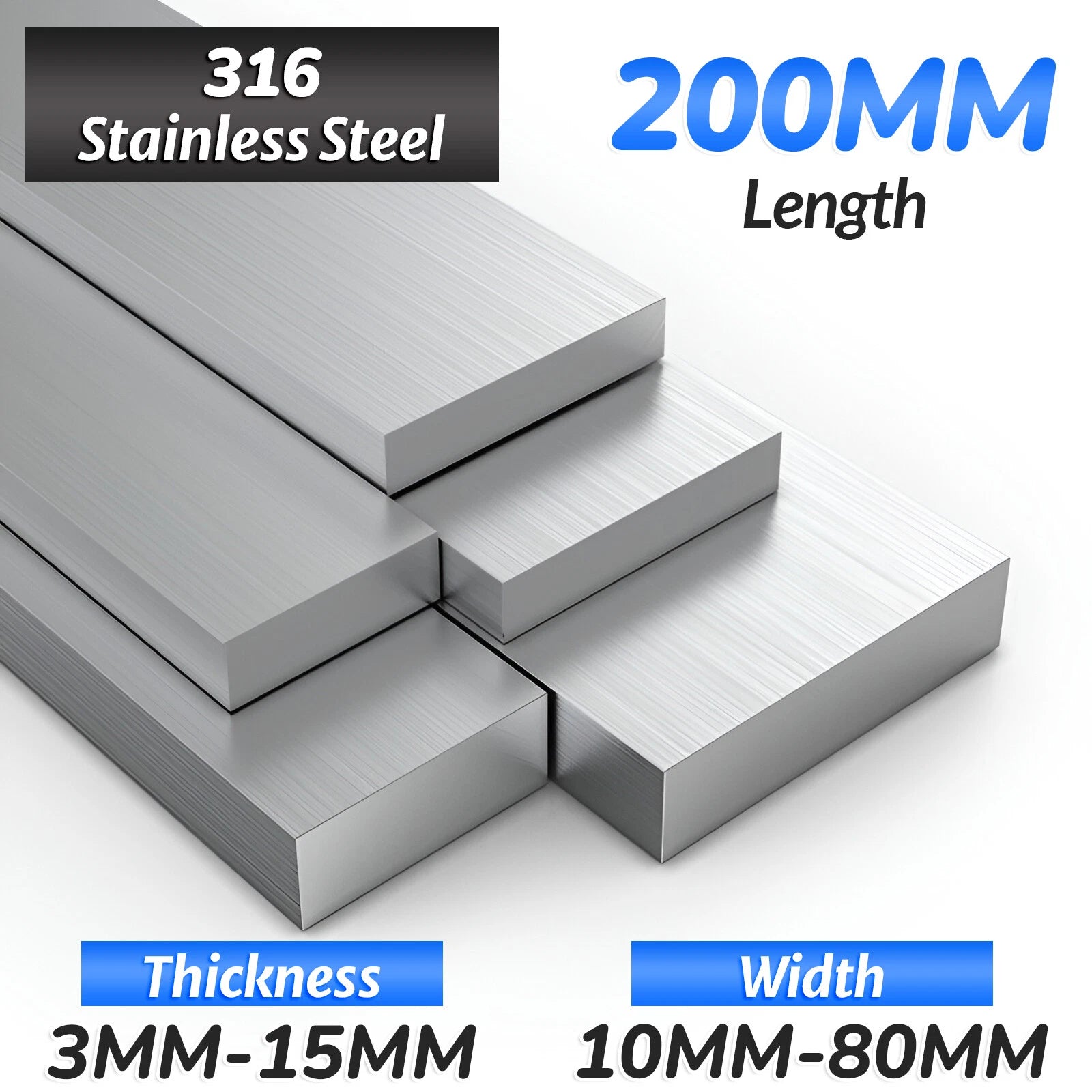316 A4 Stainless Steel Flat Bar Metal Plate Strip Width 10MM-80MM Length 200MM