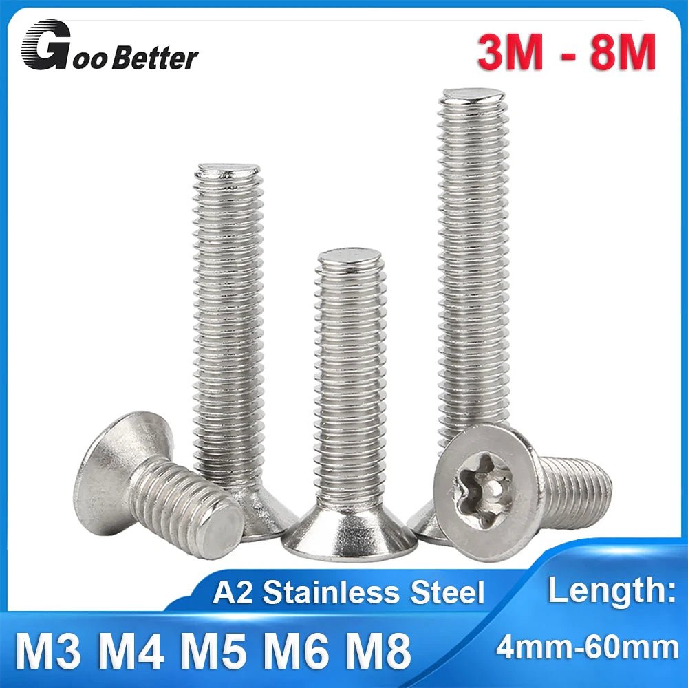 M3–M8 Pin Torx Countersunk Flat Head Machine Screws | A2 Stainless Steel - HomeDIYer