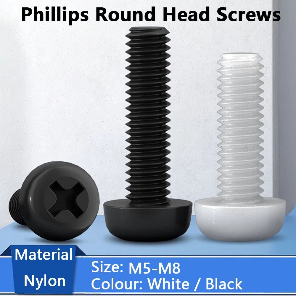 M5 M6 M8 Nylon Phillips Pan Head Machine Screws – Black & White - HomeDIYer