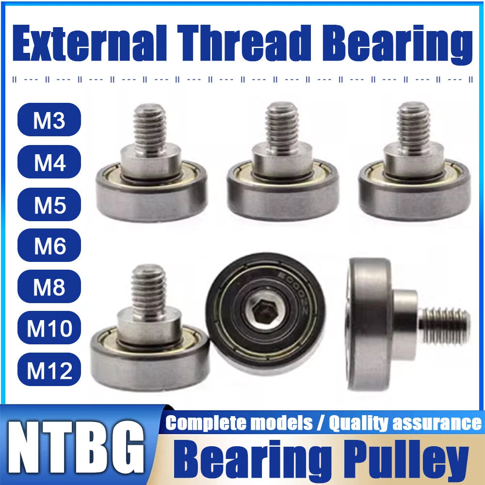 NTBG 7-52mm Metal Ball Bearing Pulley Flat Roller Guiding Wheel M3-M10 Threaded