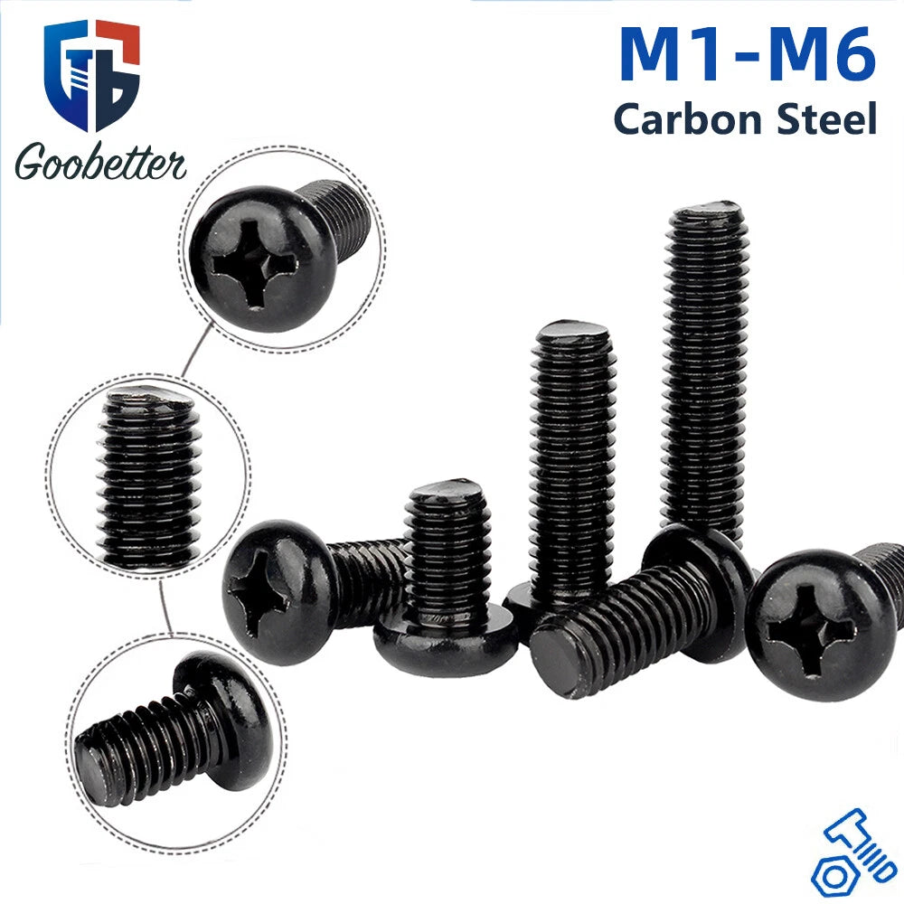 Black Pozi Phillips Pan Head Machine Screws M1.0 M1.2 M1.4 M1.6 M2 M2.5 M3 M4 M5 M6 — 2mm to 50mm