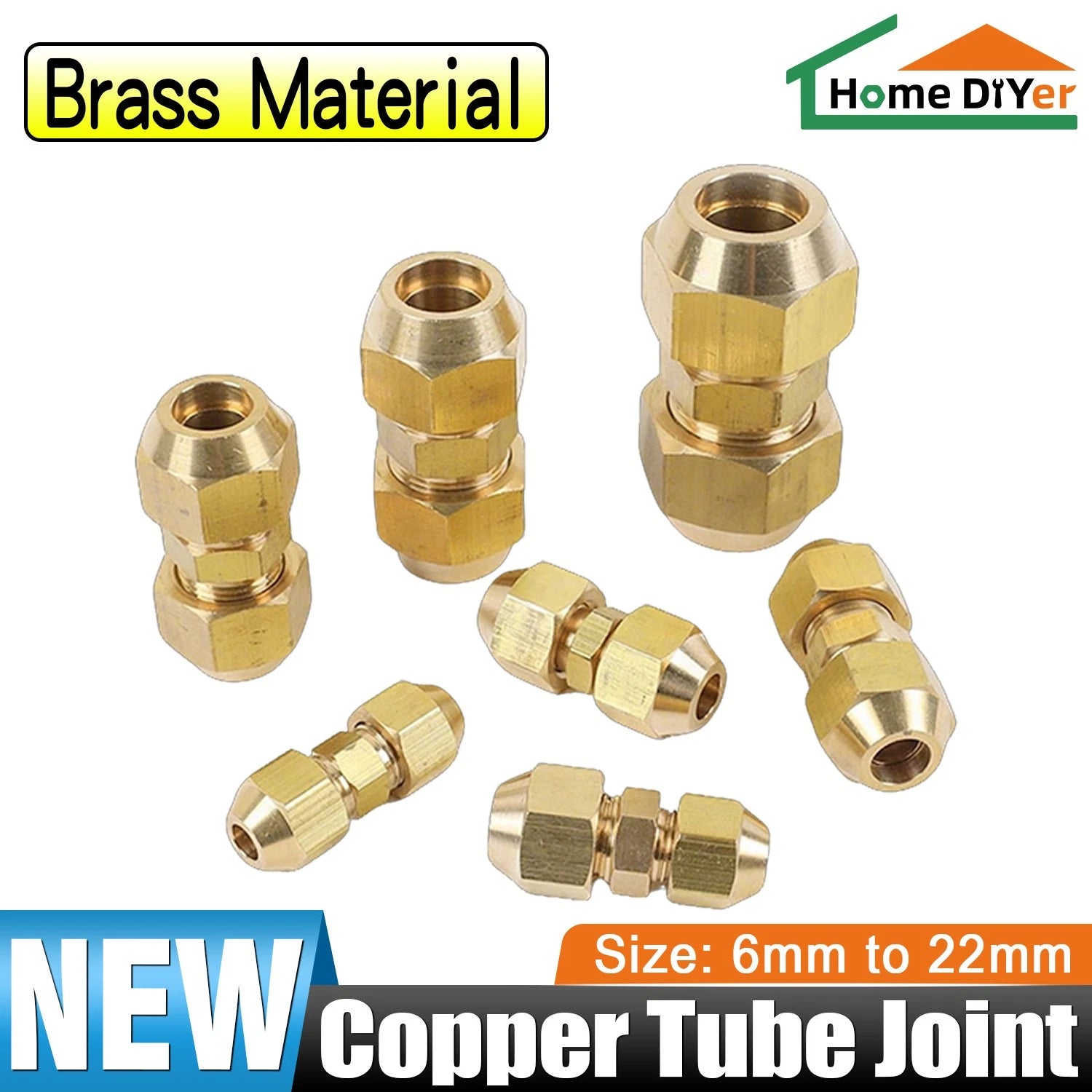 Brass Compression Flared Fitting Quick Coupling Connector for Copper Pipe — 6mm to 22mm