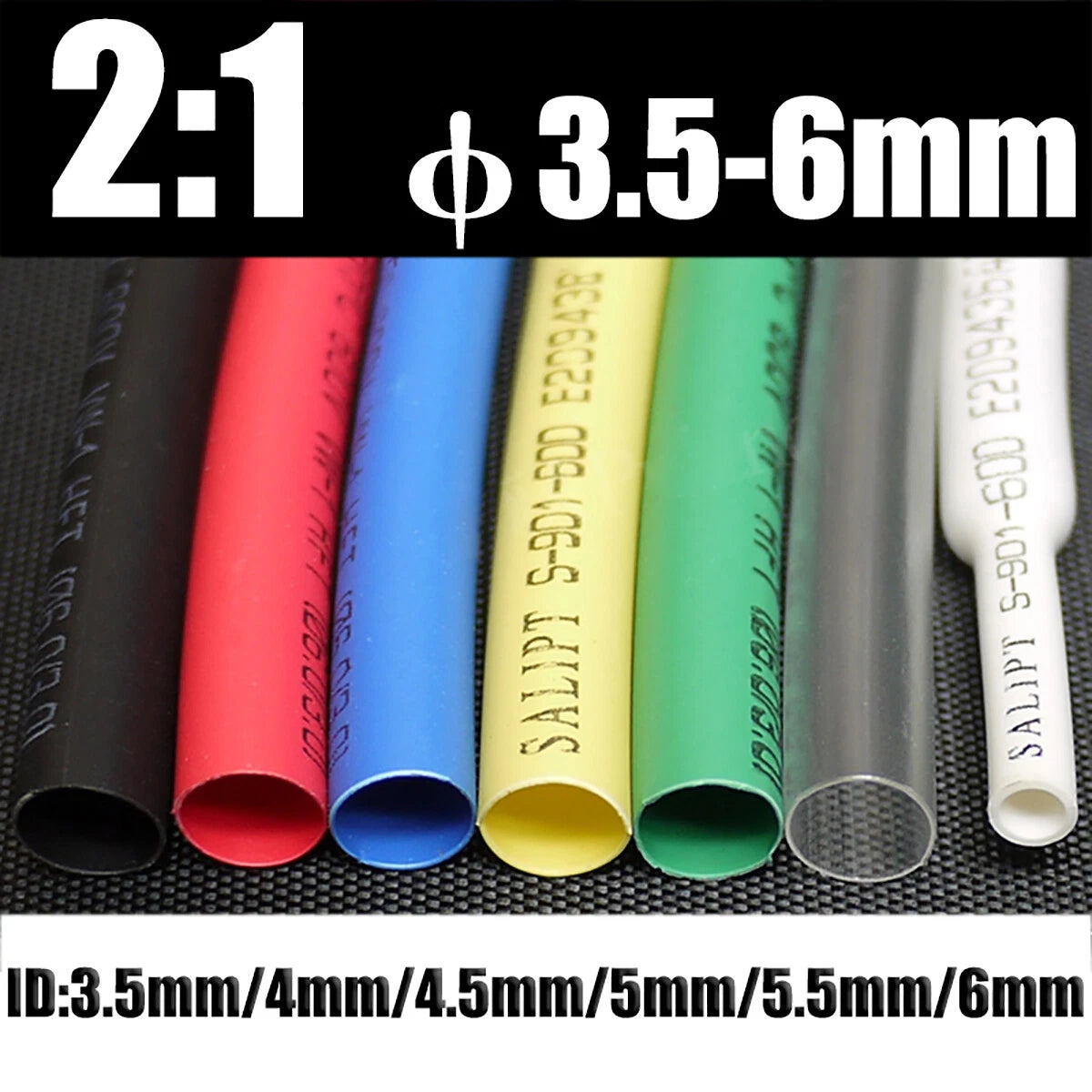 2:1 Polyolefin Heat Shrink Tubing — φ3.5mm to φ6mm, Multiple Colors & Lengths