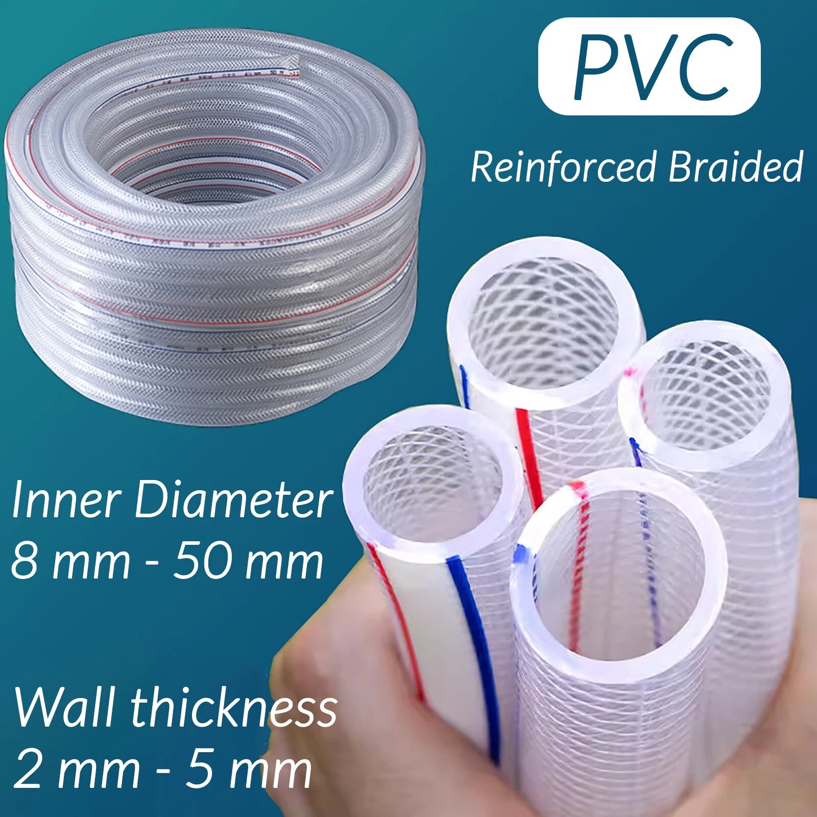 Clear Flexible Braided PVC Hose — Food Grade, ID 8mm–50mm, Oil Water Tube