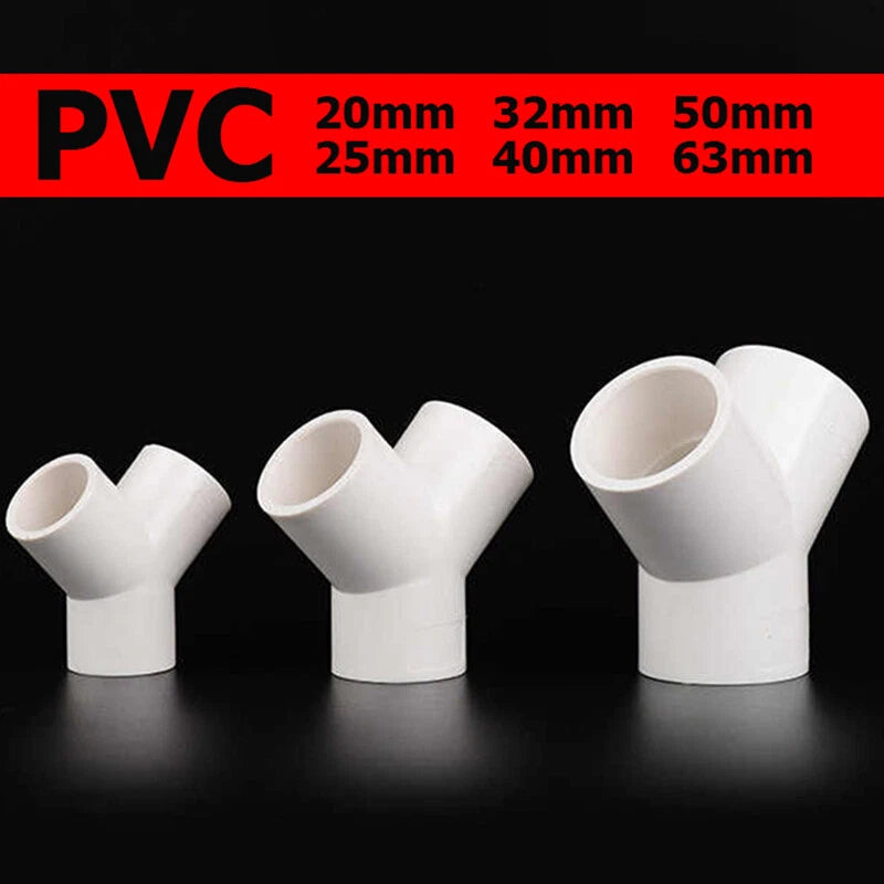 White PVC Pipe Fittings Y-Shape Wye Connector Adapter Solvent Weld 20mm - 63mm