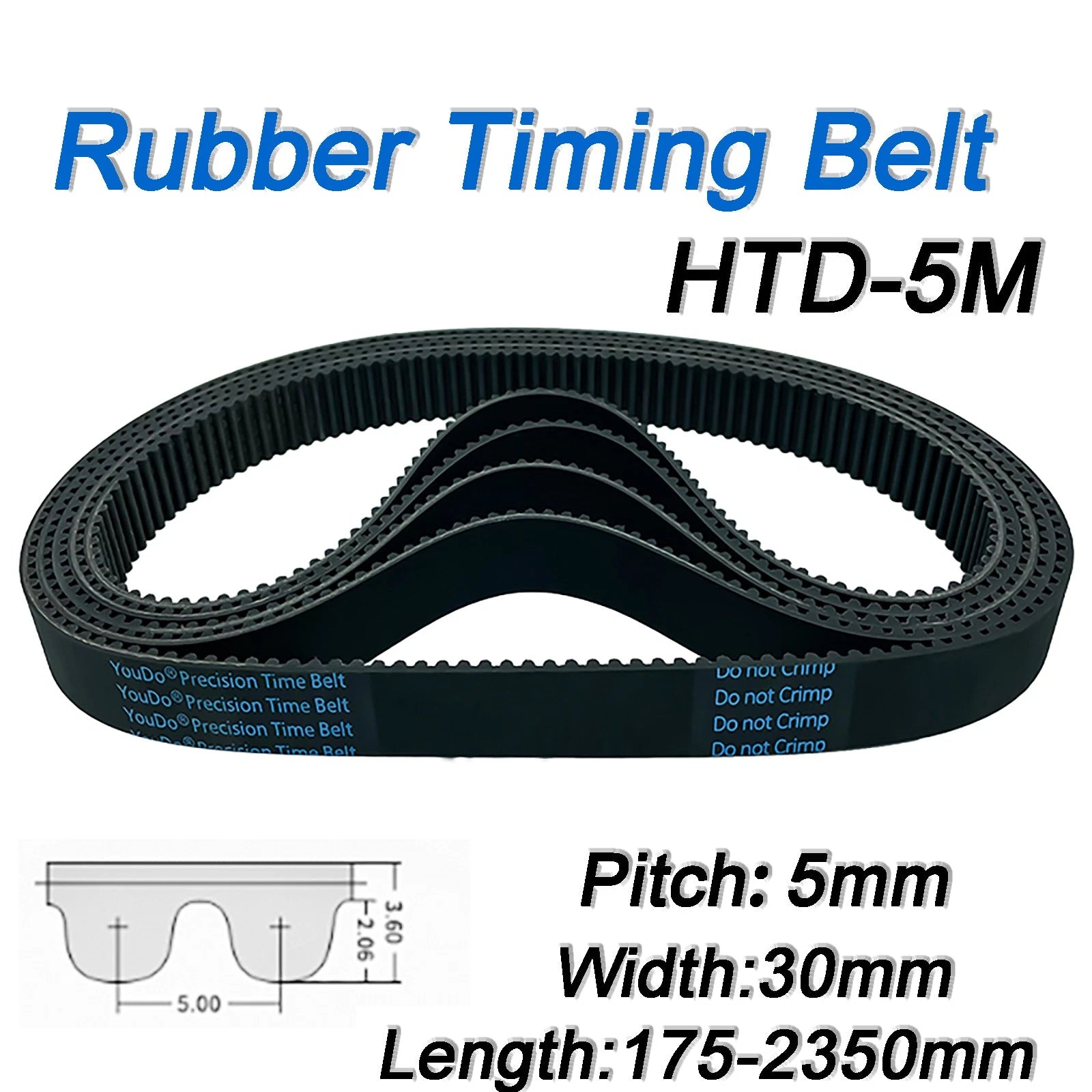 HTD 5M Timing Belt 30mm Wide – 5mm Pitch, 30mm Width, 175mm to 2350mm for CNC & 3D Printer