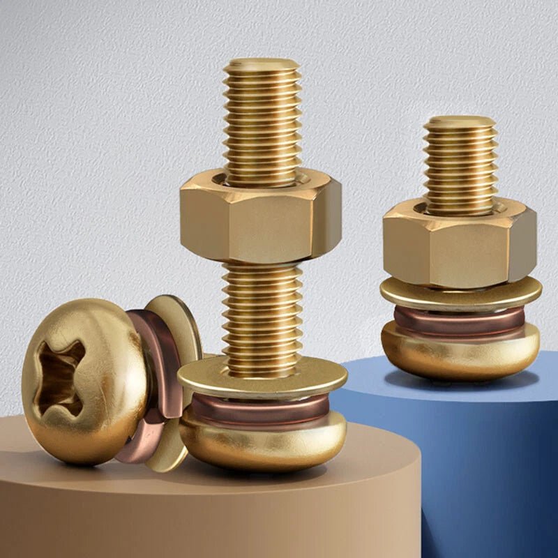 M6 M8 Brass Phillips Pan Head Machine Screws with Flat Washer and Hex Nut - HomeDIYer