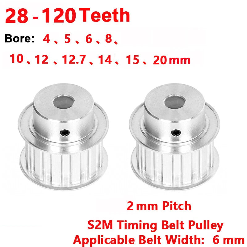 S2M 6mm Timing Belt Drive Pulley 28 30 35 40 50 60 80 90 120 Teeth 4-20mm Bore