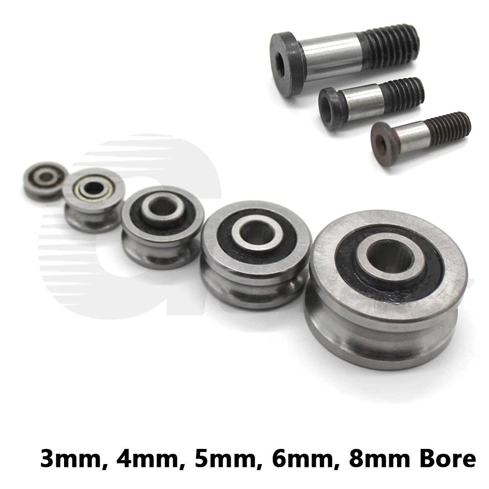 V/U Grooved Wire Guide Pulley Wheel Steel Rollers Ball Bearings Bore 3/4/5/6/8mm