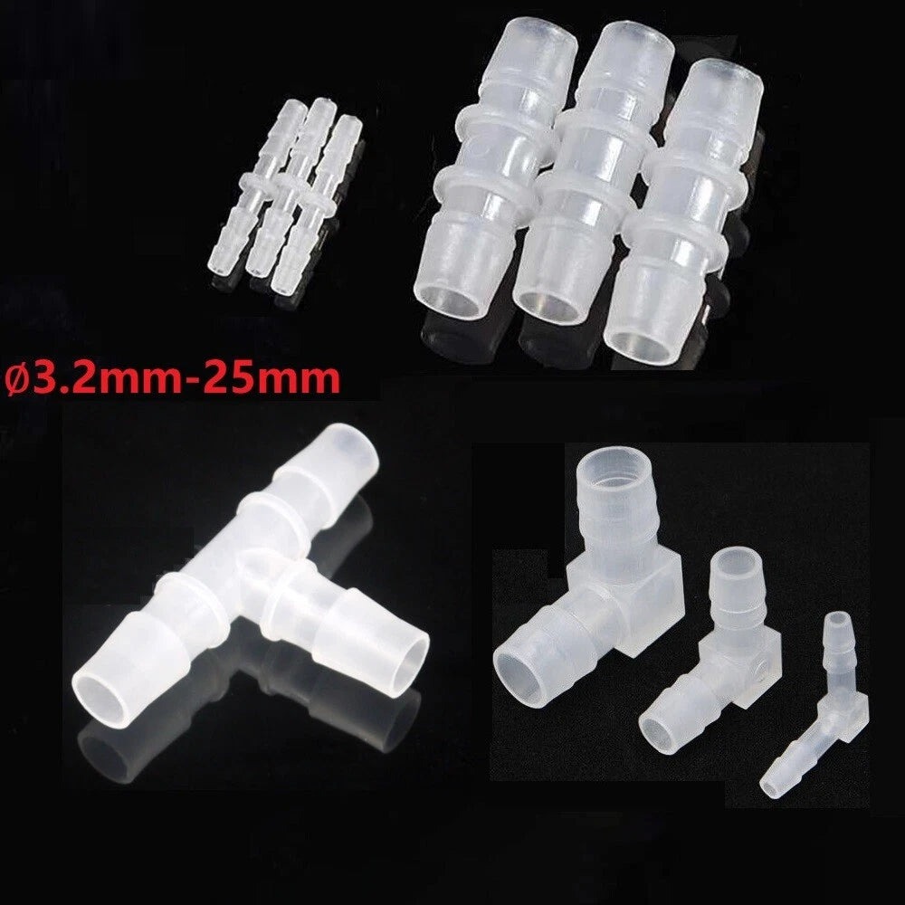 Plastic Barbed Hose Connector — Straight, L-Type & T-Type | Aquarium, Pond & Washer Tubing