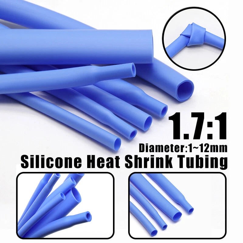 1.7:1 Silicone Heat Shrink Tubing — Blue, φ1mm to φ12mm