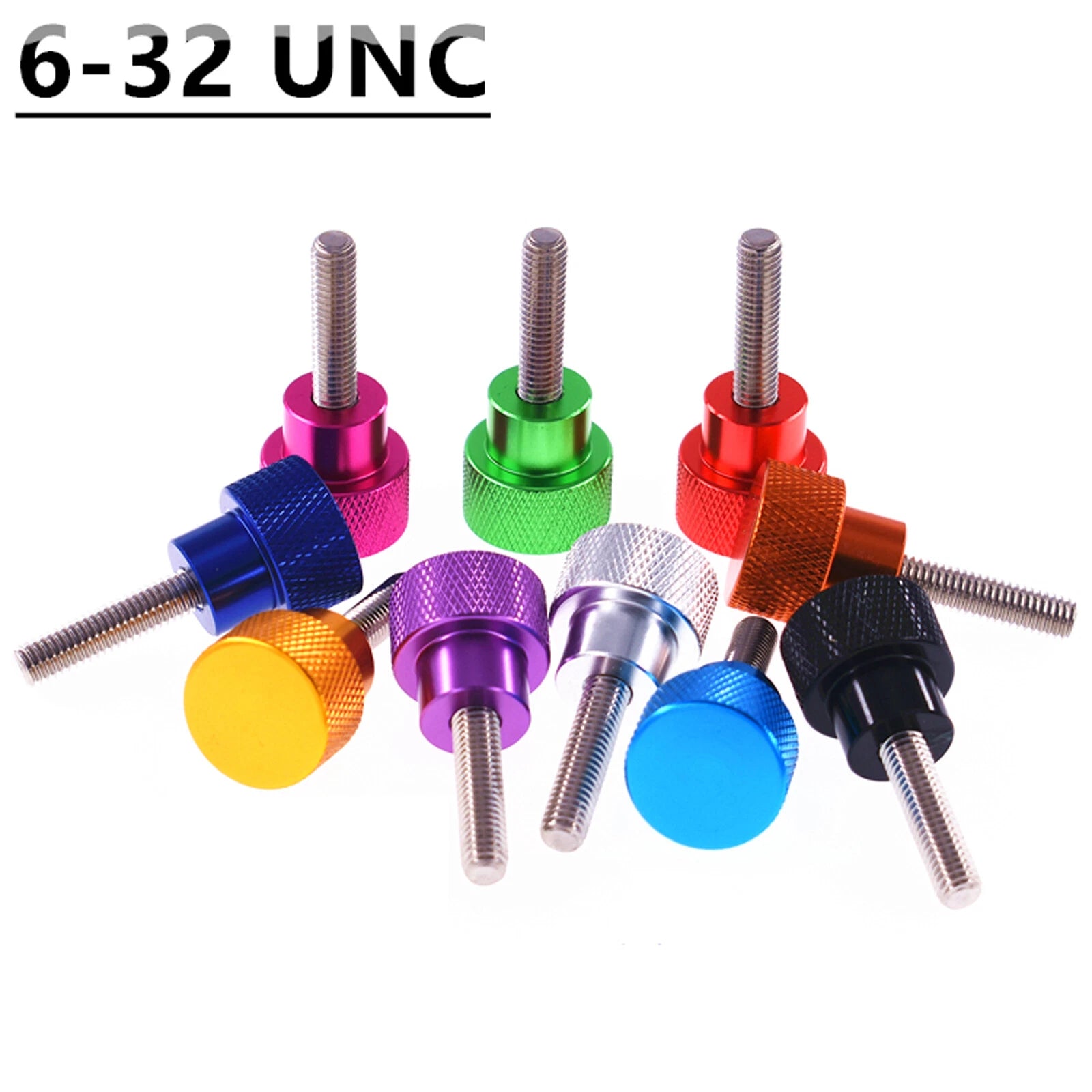 #6-32 UNC Knurled Thumb Screws — A2 Stainless Steel, Multi-Color, 22 Lengths