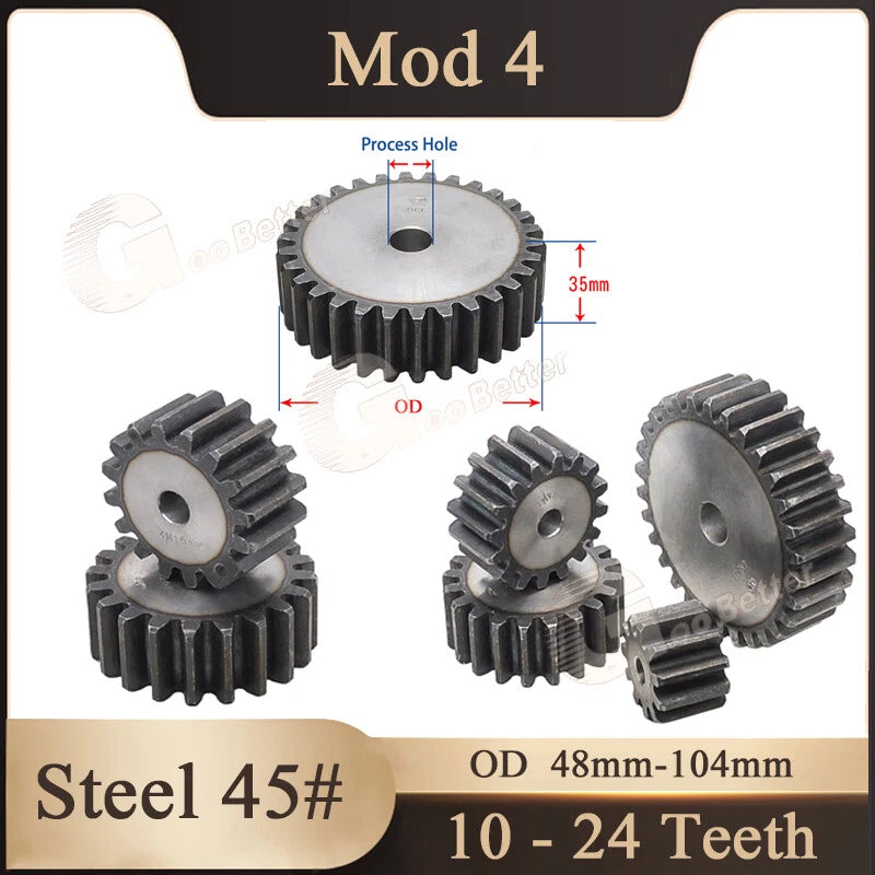 Steel Spur Gear Mod 4 Pinion Gear 10-24 Teeth 48-104mm OD Motor Flat Gears