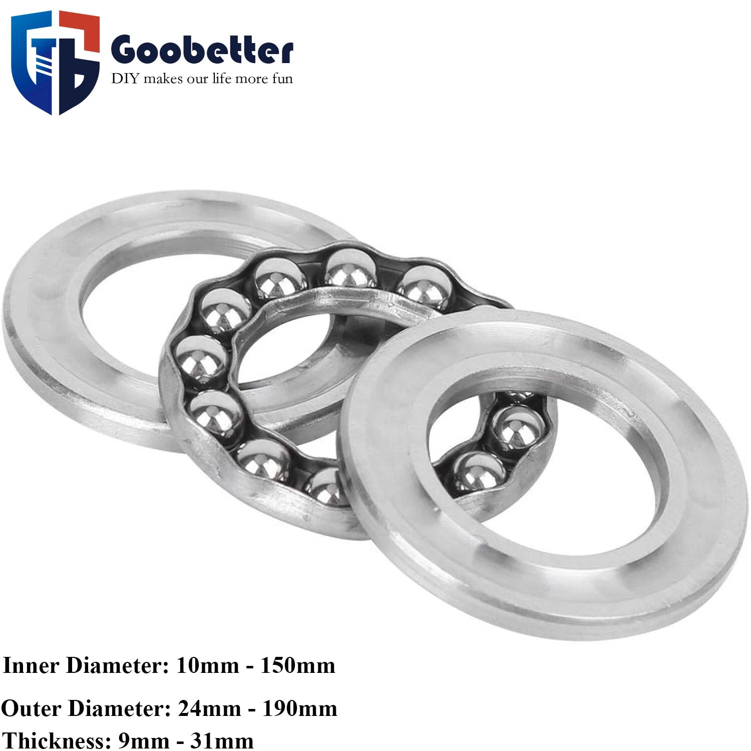 51100-51414 Series 3 Part Thrust Ball Bearings 10/12/15/17/20/25-150mm Inner Dia