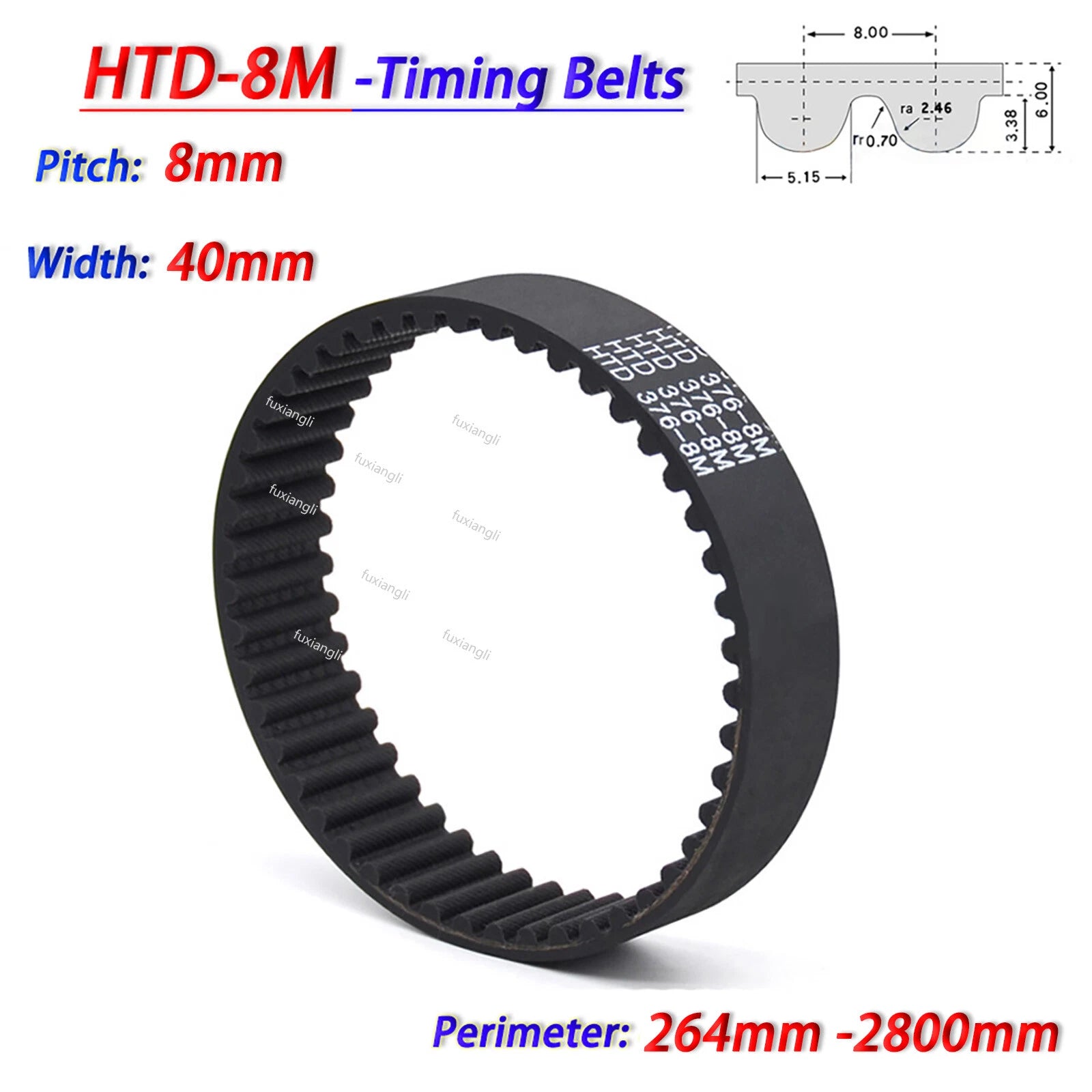 HTD 8M Timing Belt 40mm Wide – 264mm to 2800mm Closed Loop Rubber Synchronous Belt