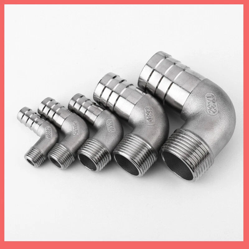 Thread Pipe Fitting Barb Hose Tail Connector BSP Stainless Elbow Hose Connector