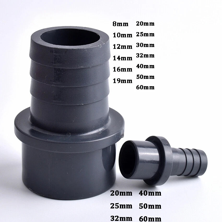 Hosetail Connector Barbed Connecting Pond Pool Hose Pipe Adhesive Fitting 8~63mm