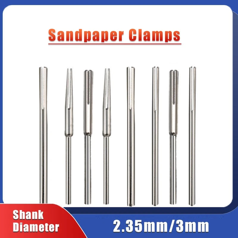 Sandpaper Clamp Bar Split Mandrel — 2.35mm & 3mm Shank Cylindrical Conical Straight for Rotary Drills