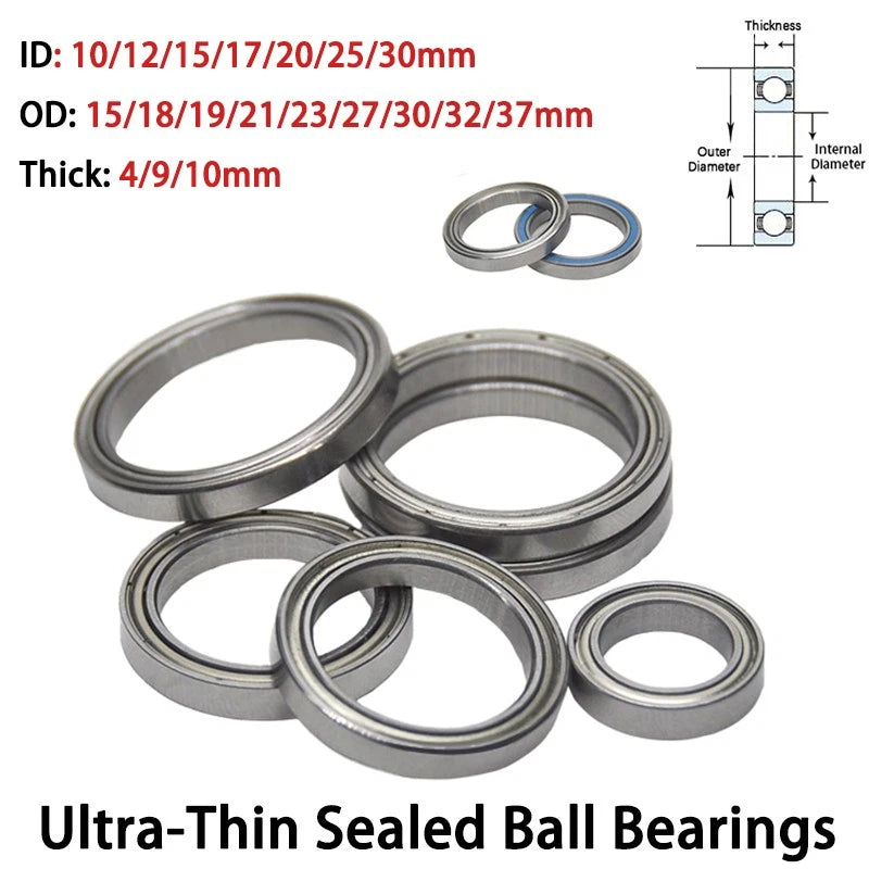Deep Groove Ball Bearings Ultra-Thin Sealed Bearings ID 10/12/15/17/20/25/30mm