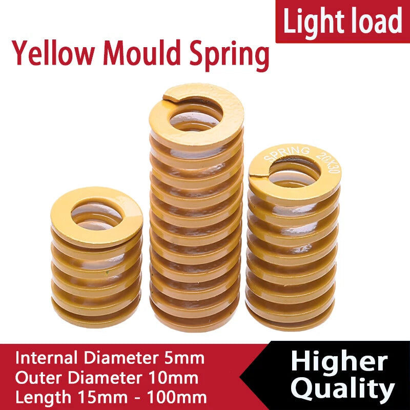Die Springs OD 10mm L 15-100mm Extra Light Load Yellow Compression Mould Spring