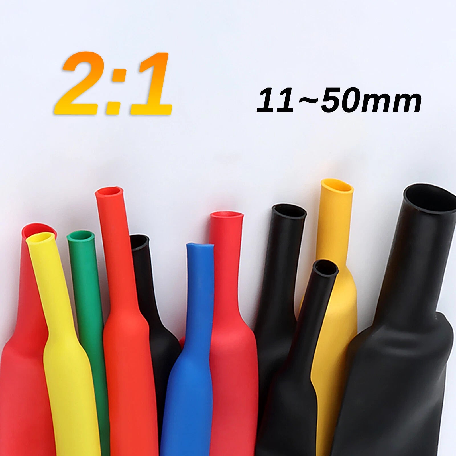 2:1 Heat Shrink Tubing — Electrical Wire Sleeving, 7 Colors, 11mm–50mm