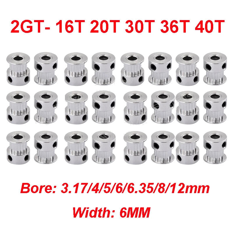 GT2 16/20/30/40T Width 6mm Aluminum Timing Belt Pulley 5/6.35/8mm For 3D Printer