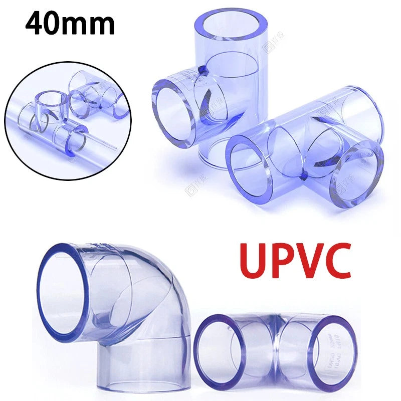 40mm Transparent UPVC T Piece Elbow Connector Adhesive Pipe Fittings Fish Tank