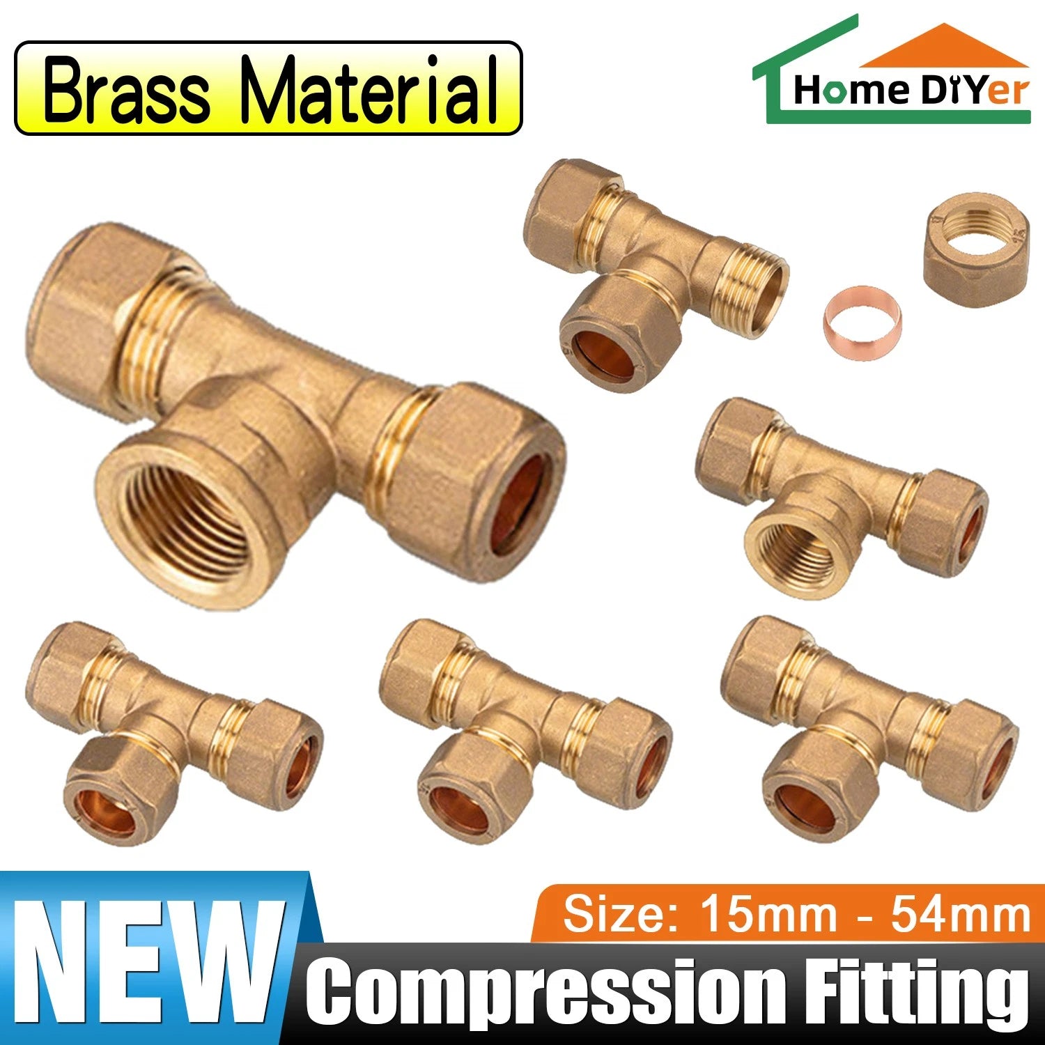 Brass Compression Fittings Reducing-Equal T Piece Female Coupling Connector