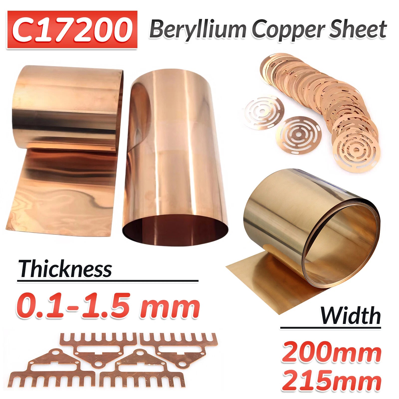 Beryllium Copper Sheet Plate Becu Panel 0.1mm To 1.5mm Thick 12 Sizes Available