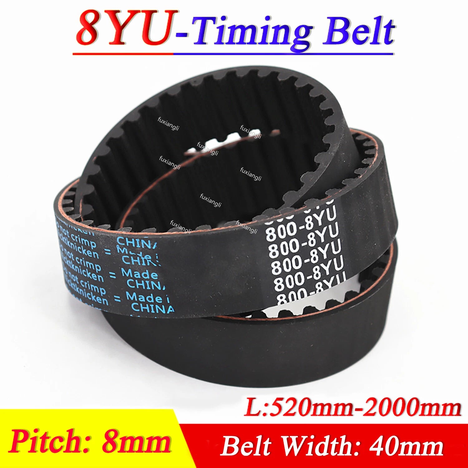 8YU Timing Belt 8mm Pitch 40mm Wide — Rubber Closed Loop CNC Synchronous Drive Belt