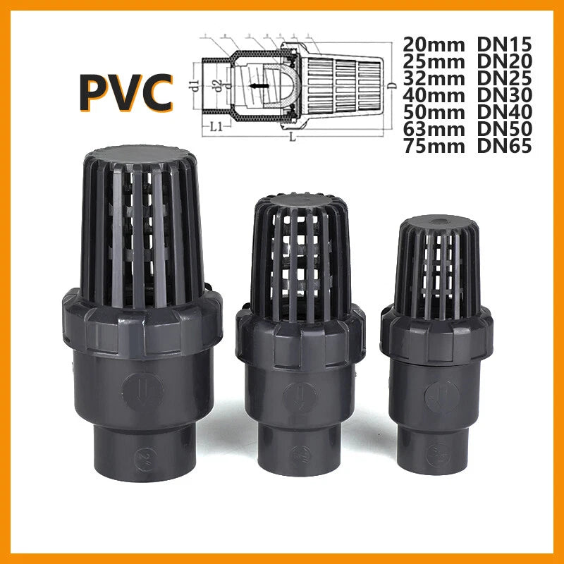 PVC Bottom Check Valve Pipe Fittings Non-Return Valve Solvent Weld ID 20-75mm