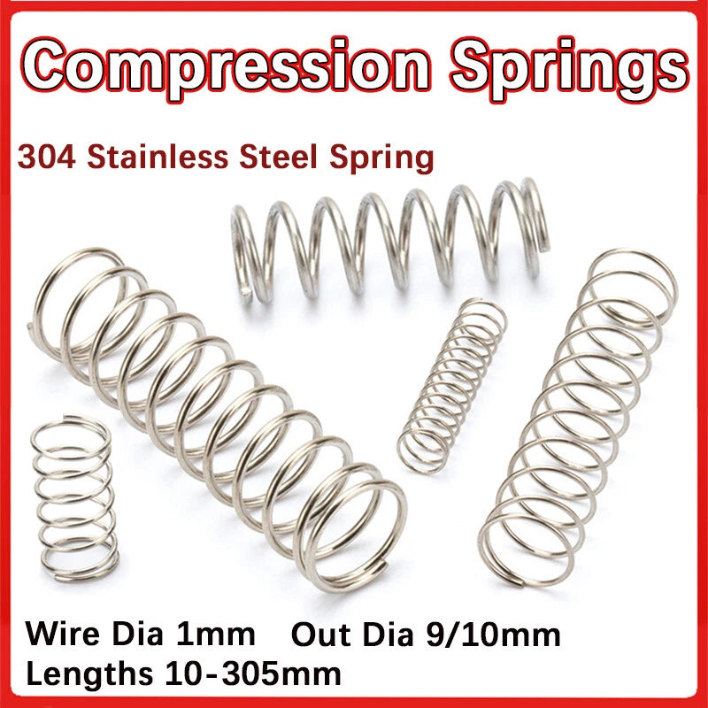 304 Stainless Steel Spring Wire Dia 1mm OD 9-10mm L 10-305mm Compression Springs