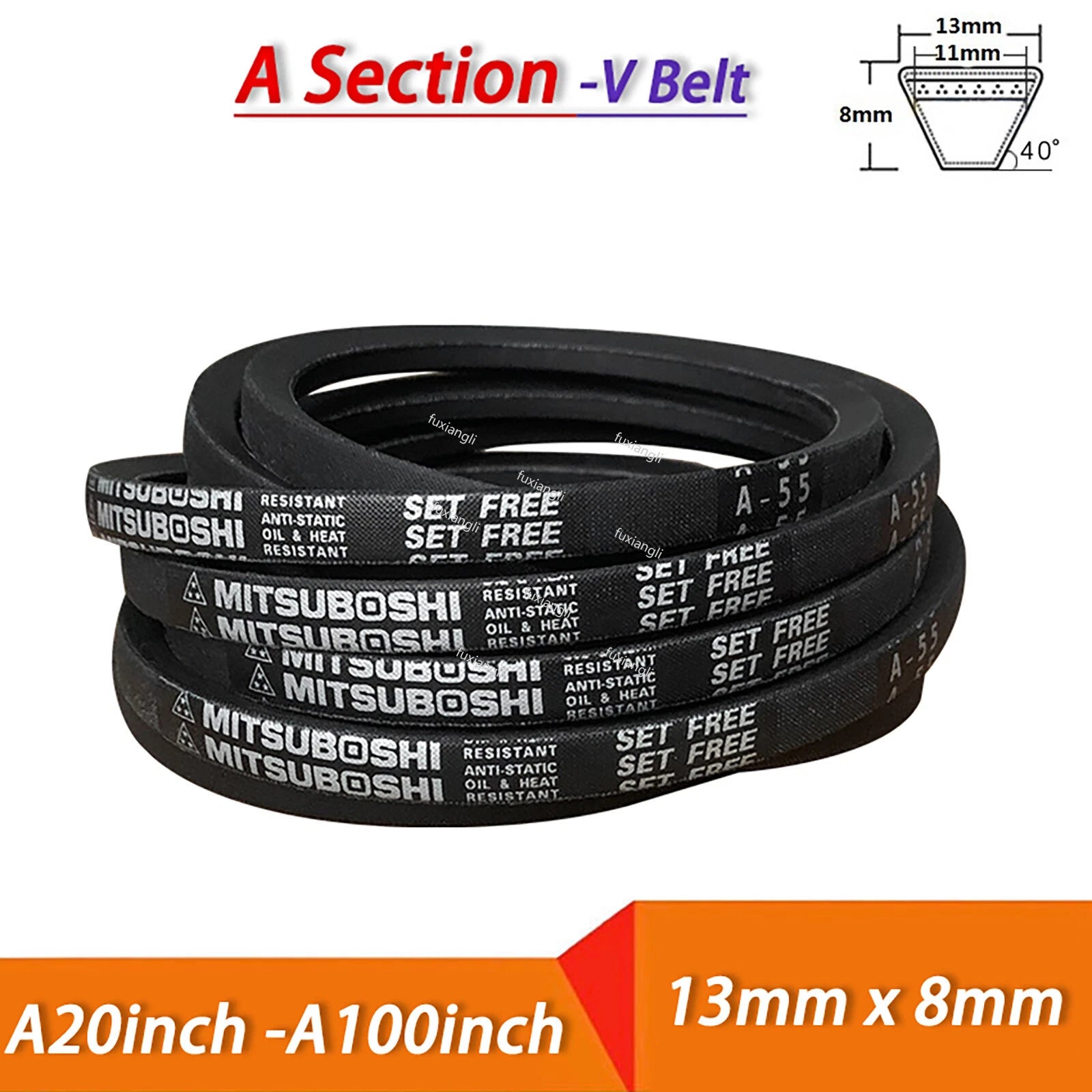 A Section V-Belt A20 to A100 — Classical 13×8mm Power Drive Belt