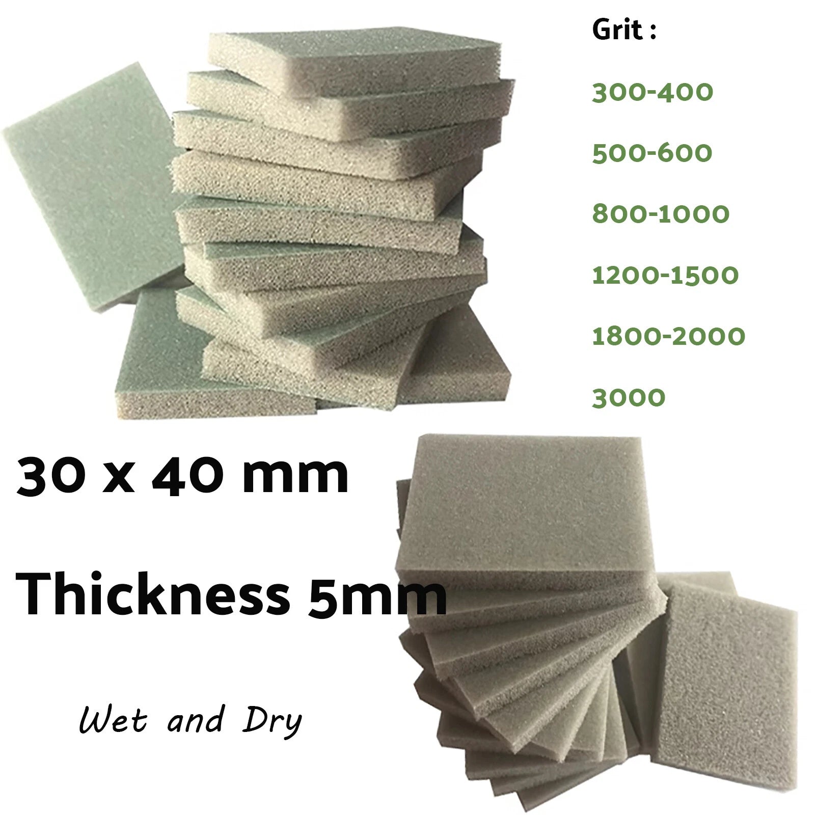 30x40mm Sanding Sponge Block Pads 300-3000 Grit Dry Wet Hand Foam Sandpaper Soft