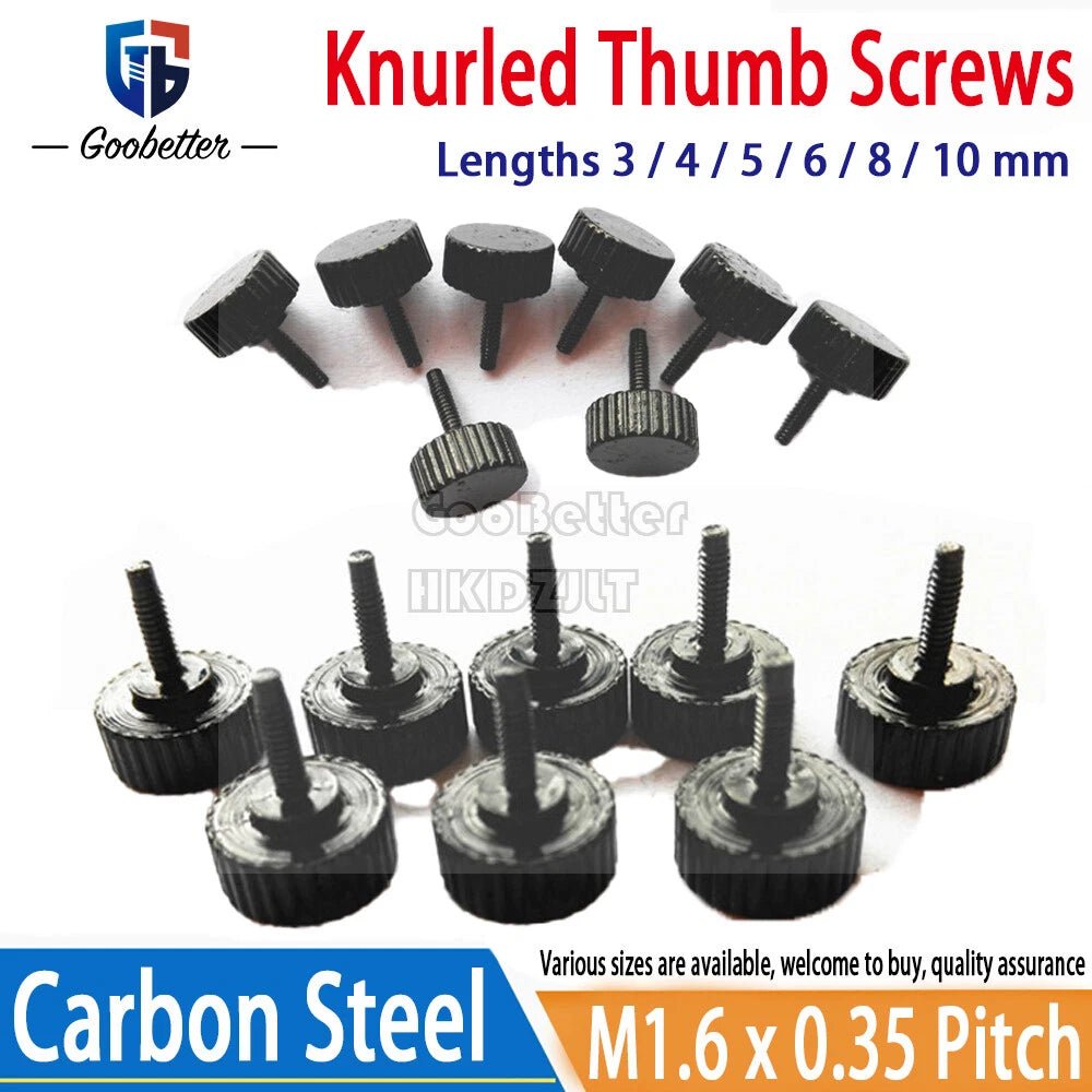 M1.6 Knurled Thumb Screws – Carbon Steel Hand Grip Knob Bolts, 3–10mm, 0.35 Pitch - HomeDIYer