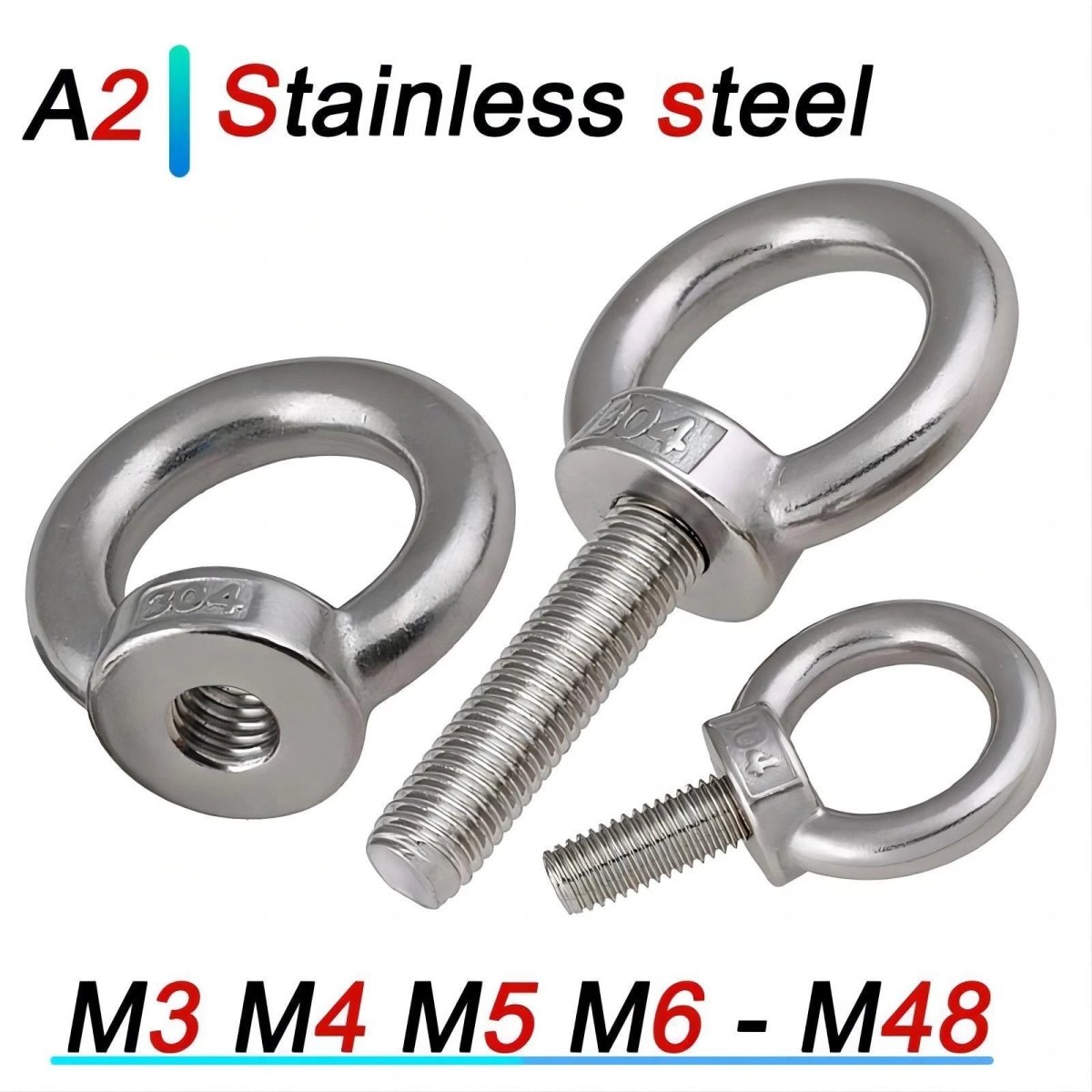 A2 Stainless Steel Eye Nuts & Eye Bolts M3–M48 | DIN 582 / DIN 444 | Metric Lifting Hardware - HomeDIYer