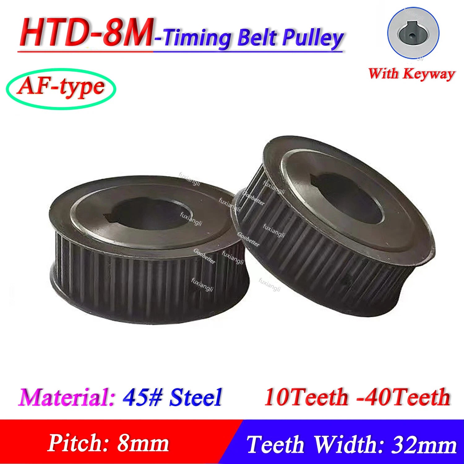 HTD-8M 12-40T Timing Belt Pulley CNC Drive Wheel Wide 32mm With Keyway 45# Steel