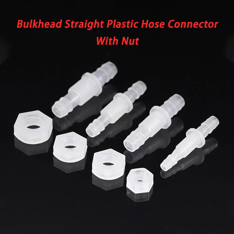 Bulkhead Straight Plastic Hose Connector with Nut — Barbed Thread Pipe Fitting