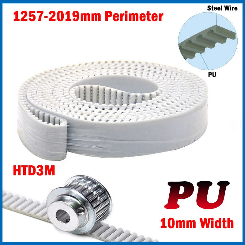 HTD 3M Closed PU Timing Belt with Steel Wire Core — 10mm Wide, 1257mm–2019mm Perimeter