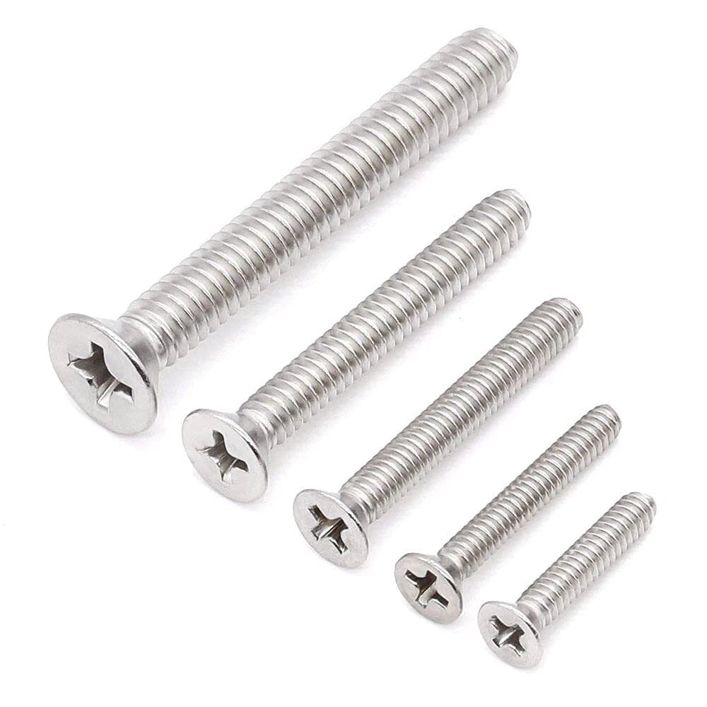 M2 & M2.5 Countersunk Phillips Screws – A2 Stainless Steel, Fully Threaded (2–60mm Overall Length)
